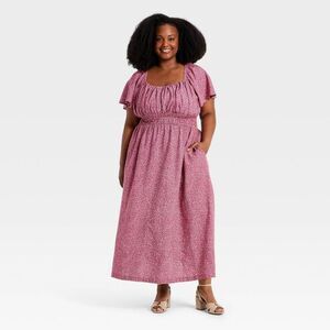 Ava & Viv - Women's Flutter Short Sleeve Maxi Dress - Ava & Vi Berry